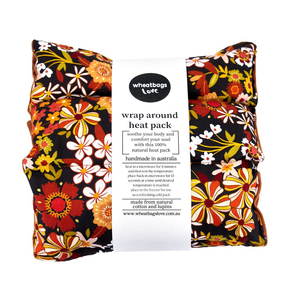 Groovy Flowers Black Wrap Around Heat Pack With Belly Band