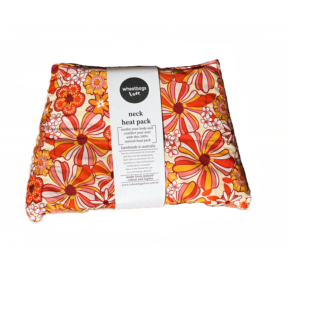 Groovy flowers orange bellyband neck heat pack