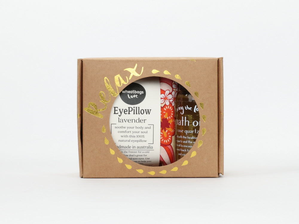 Relax Gift Pack - Groovy Flowers Orange Eyepillow and 50ml Rose Quartz Bath Oil