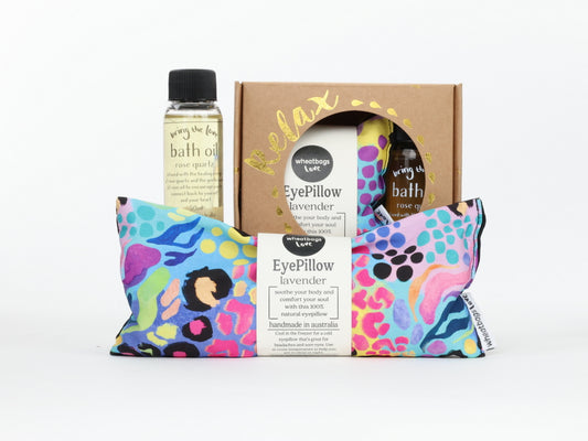 Relax Gift Pack - Electric Leopard Eyepillow and 50ml Rose Quartz Bath Oil