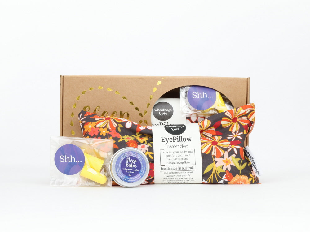 Sleep Gift Pack - Groovy Flowers Black Eyepillow, Sleep Balm and Earplugs