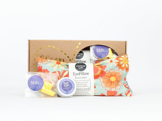 Sleep Gift Pack - Groovy Flowers Khaki Eyepillow, Sleep Balm and Earplugs