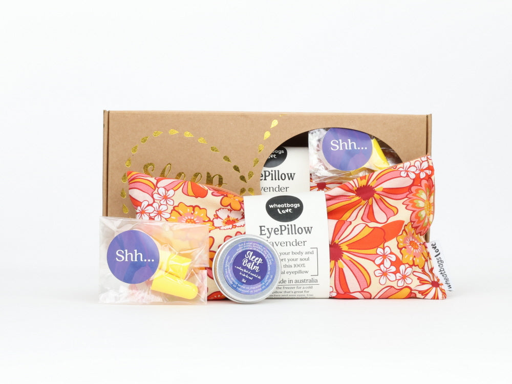 Sleep Gift Pack - Groovy Flowers Orange Eyepillow, Sleep Balm and Earplugs