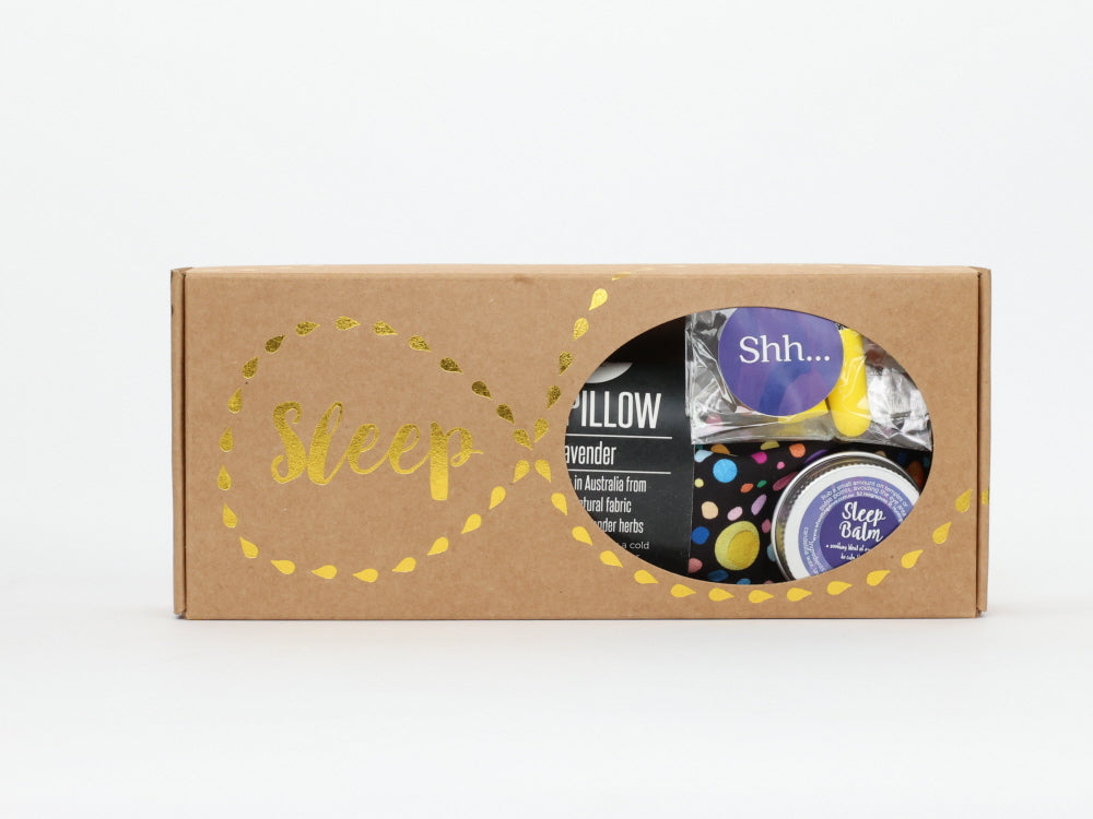 Sleep Gift Pack - Groovy Flowers Black Eyepillow, Sleep Balm and Earplugs